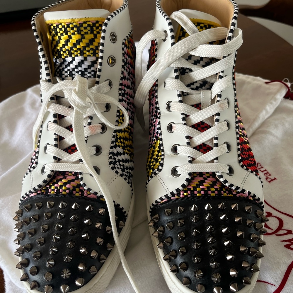 Christian Louboutin Studded Woven High-Top Sneakers